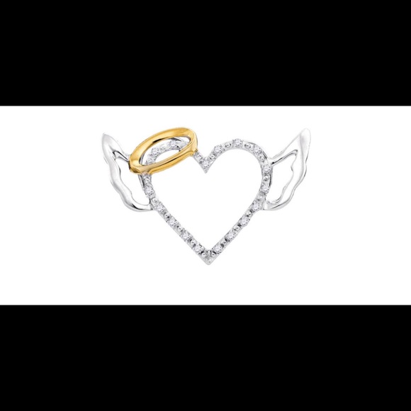 10KT White Gold Angel Heart Pendant W free chain - Picture 3 of 10